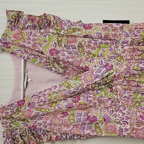 Taylor Pink and Green Floral Flutter Sleeve Womens Dress Sz Large New W/tags - Picture 2 of 7